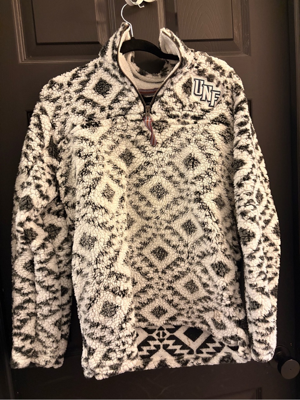 University of Northern Florida Gray & White Patterned Sherpa Quarter-Zip Sweater